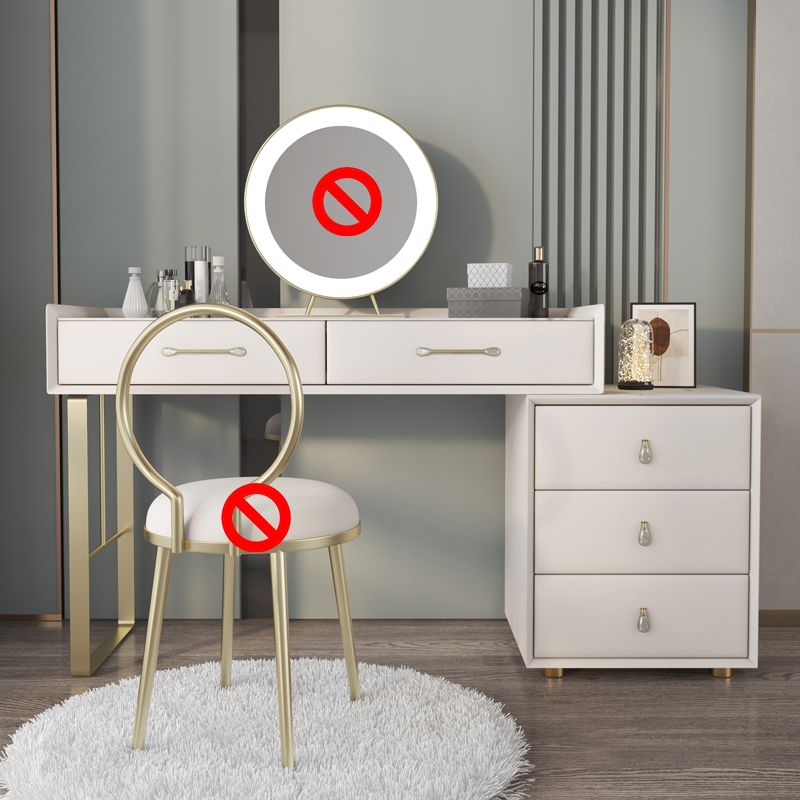 Contemporary Pine Makeup Vanity Desk 5-Drawers Vanity Makeup Table Set