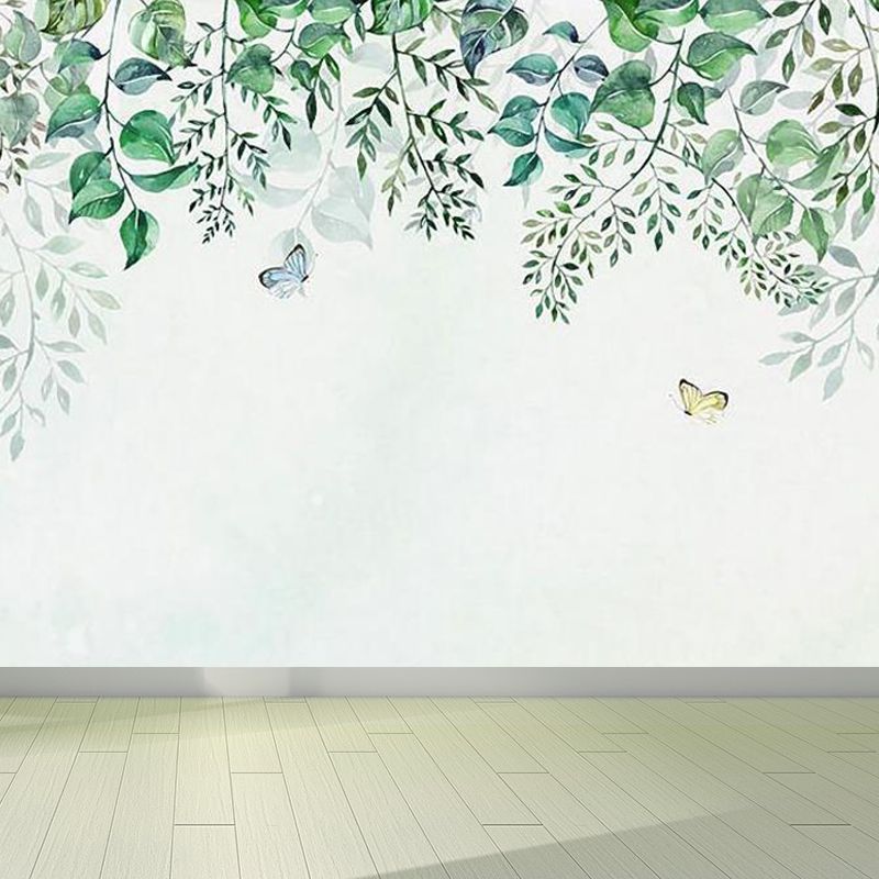 Butterflies and Branches Wall Mural Green Contemporary Wall Art for House Interior