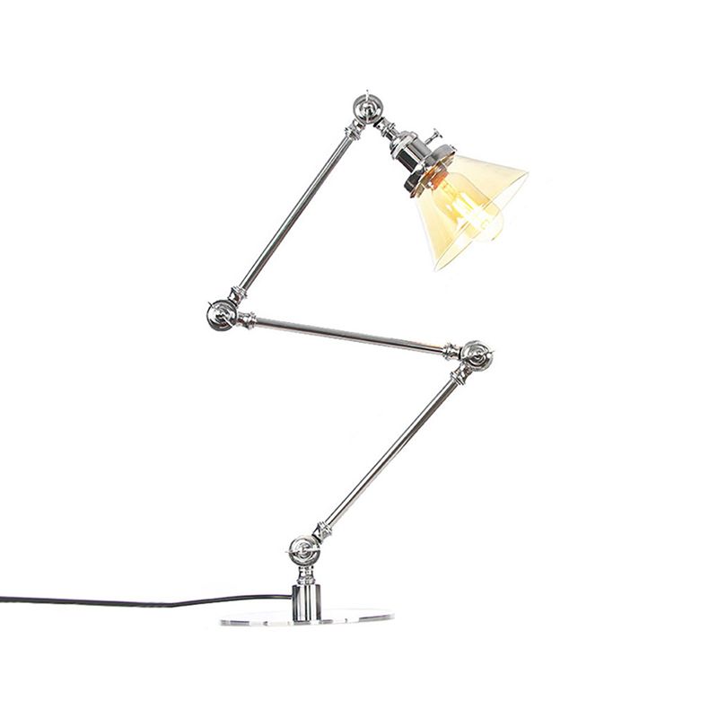 Table conique de style industriel clair Ambre / verre transparent et métal 1 lampe de table de chambre à coucher légère avec bras réglable en noir / laiton