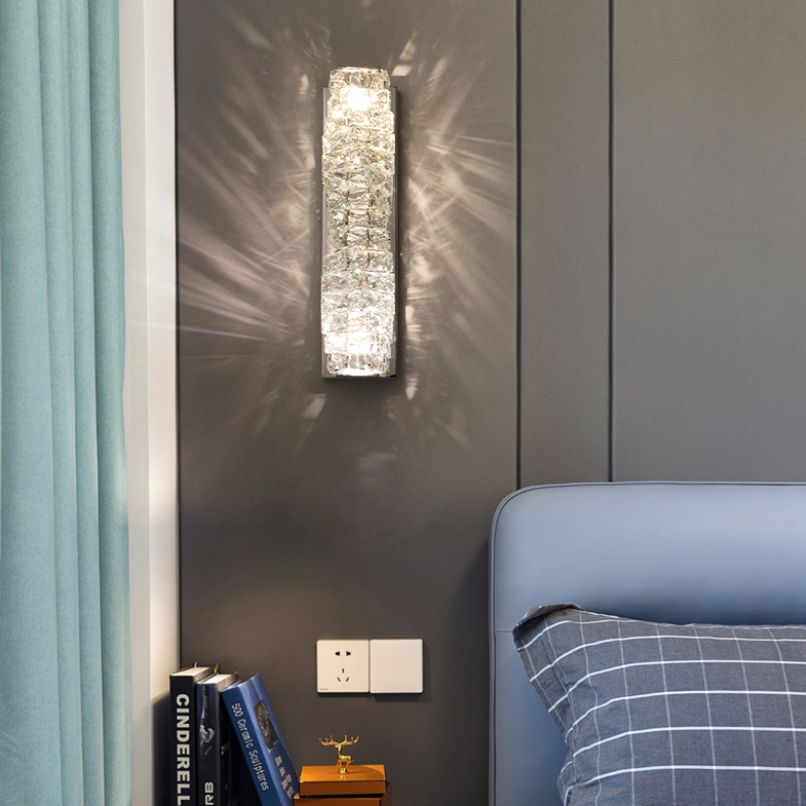 Lámpara de pared de acero inoxidable de pared LED rectangular moderna de lujo con sombra de cristal
