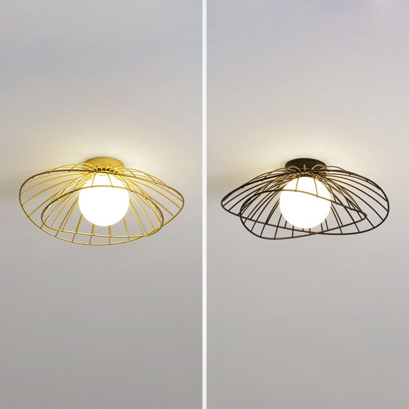 Metal Round Flush Ceiling Light Industrial Style 1 Light Flush Mount Fixture