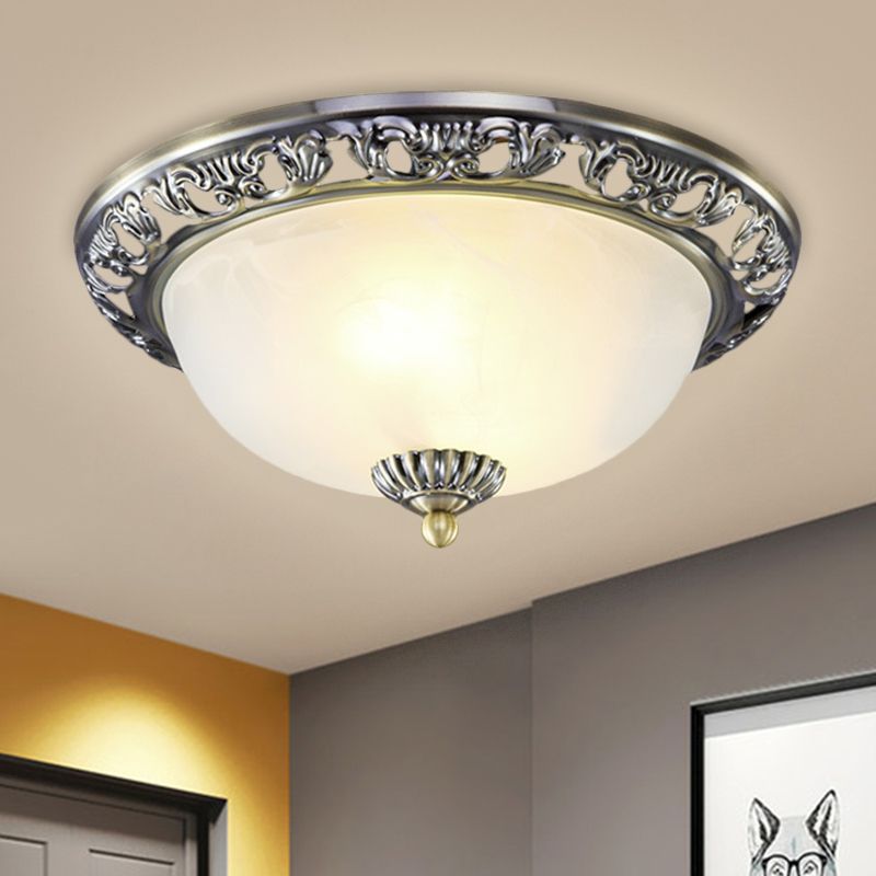 Dome Cream Glass Flush Light Fixture Vintage 2-Bulb Bedroom Ceiling Flush Mount in Brass/Bronze/Copper, 12.5"/15" Width