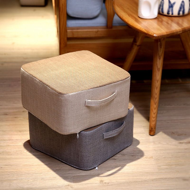 Casual Cotton Pouf Chair Contrast Color Square Upholstered Ottoman Stool