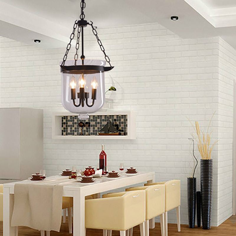 Industrial Creative Style Hanging Light Wrought Iron Pendant Light with Glass Shade
