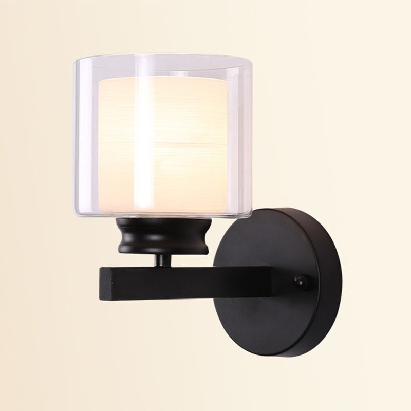 Modern Style Cylinder Shade Wall Light Glass 1 Light Sconces for Bedroom