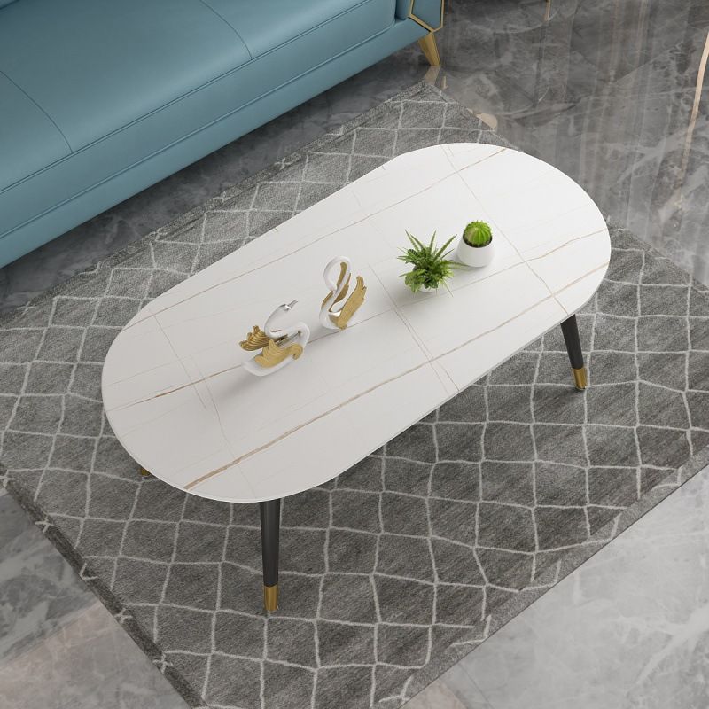 18.8" Tall Modern Ironcraft 4 Legs Black/white Slate Top Coffee Table