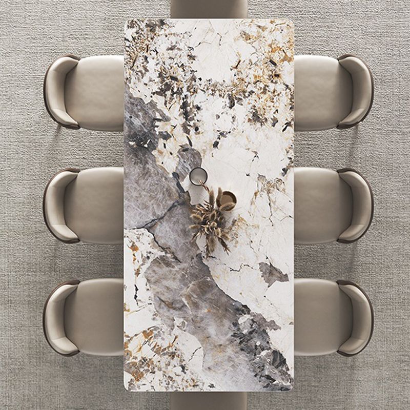 Modern Rectangle Double Pedestal Table Stainless Steel Base Dining Table