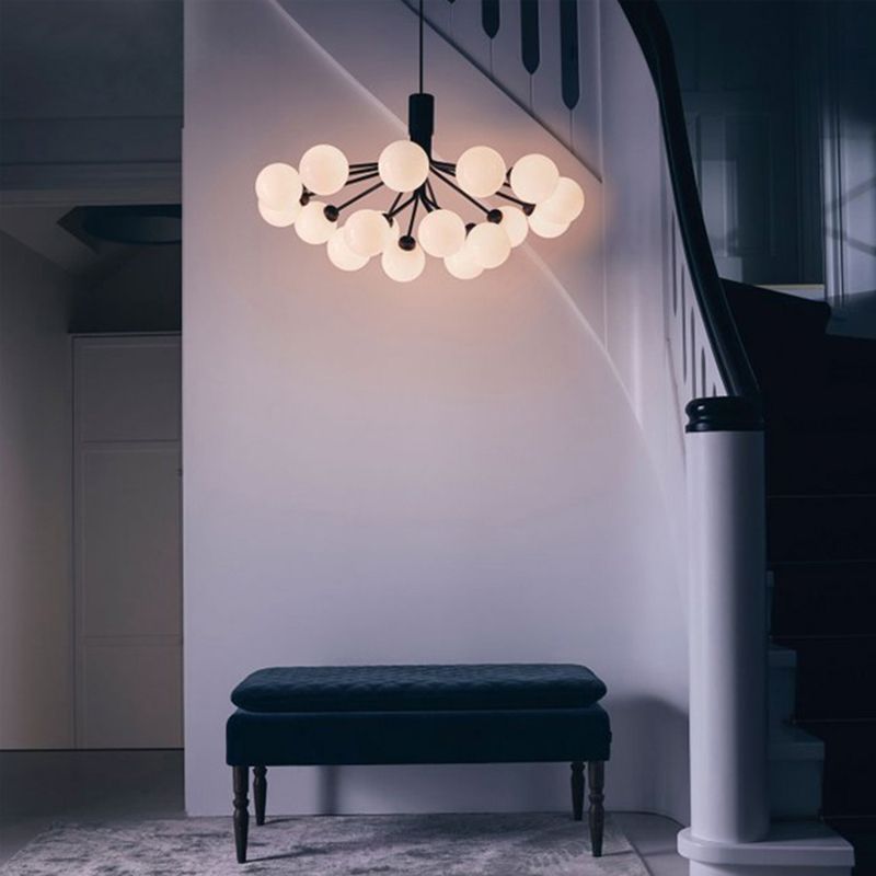 Modern Style Chandelier Light Fixture Globe Shape White Glass Pendant Light