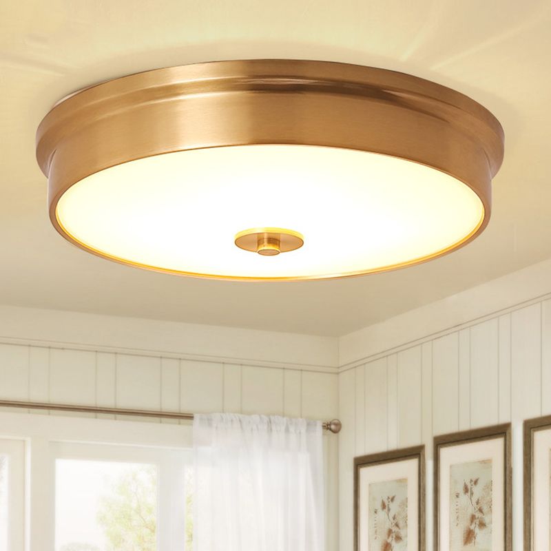 Plafonnier en verre doré de style rétro colonial, plafonnier circulaire en cuivre pour chambre à coucher