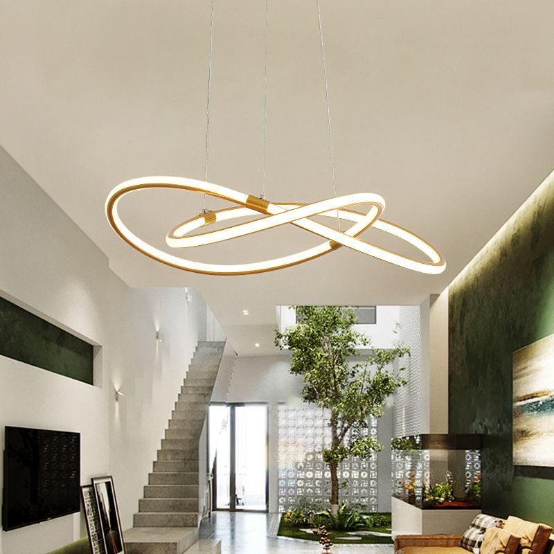 Minimalist Twist Chandelier Pendant Acrylic Living Room LED Suspension Lamp in Gold