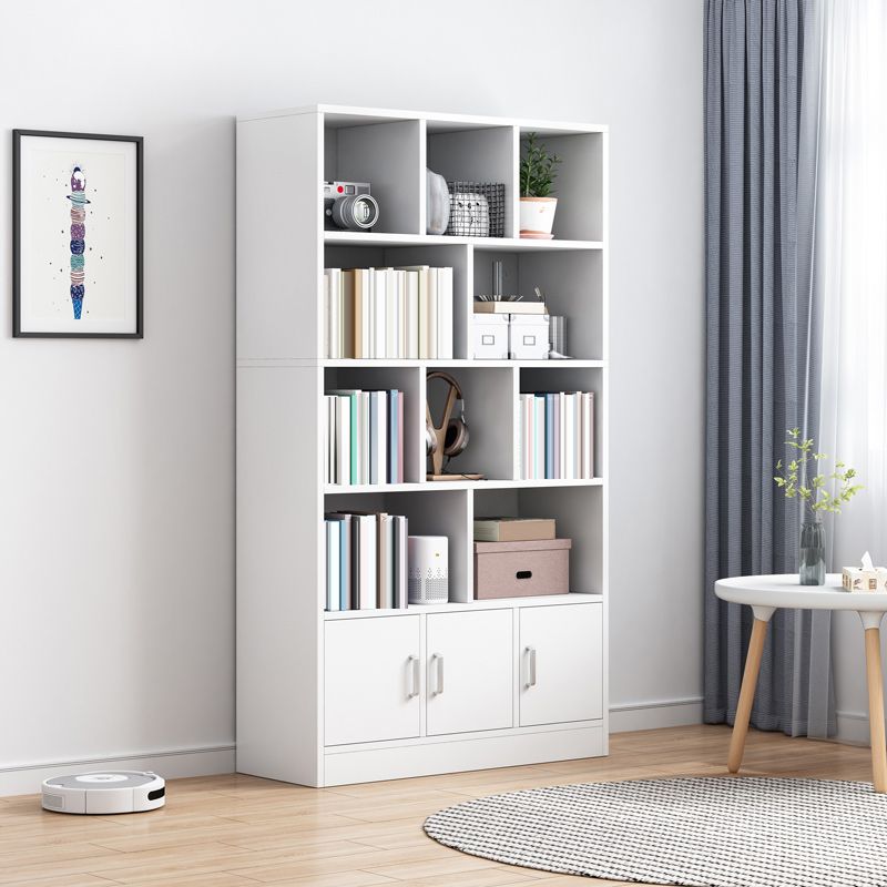 Modern Style Standard Bookcase with Doors Engineered Wood Bookshelf for Living Room