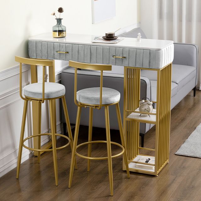 Glam Rectangle Indoor Bar Dining Table White Marble Bistro Table with Drawer