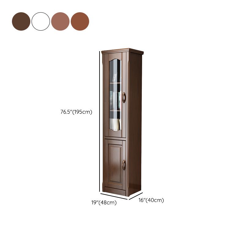 76.8" Tall Solid Wood Accent Cabinet Glass Paned 2 Doors Storage Cabinet