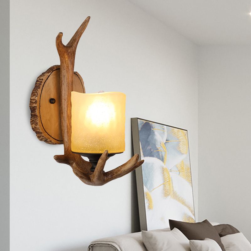 Madera 1 Luz Diconce Ligera de resina de resina de pared de resina de pared para sala de estar con sombra de vidrio esmerilado