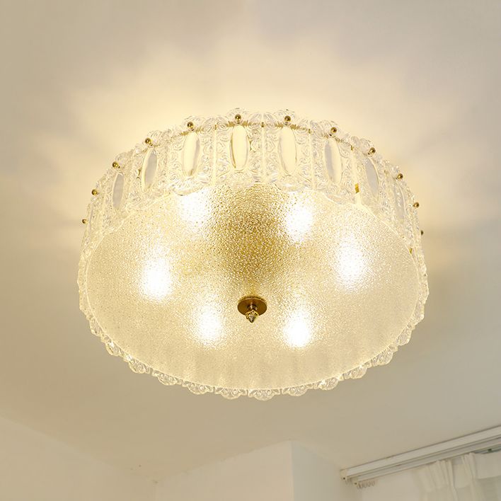 Lampe de plafond de forme ronde Mount à chasse d'eau en fer moderne avec abat-jour en verre pour le salon