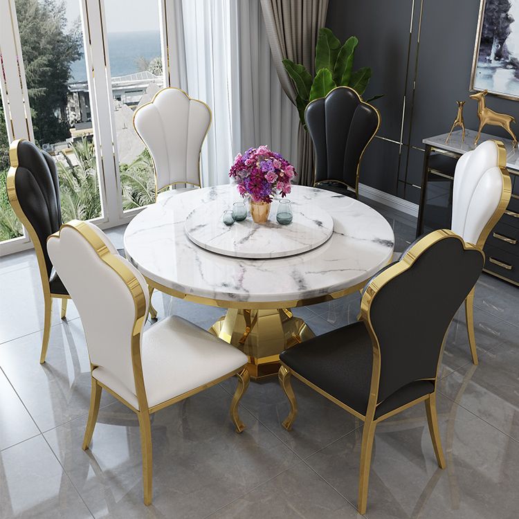 Round Traditional Luxury Dining Table White Sintered Stone Indoor Table with Pedestal Base
