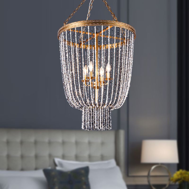 Basket Dining Room Flush Lighting Antiqued Metal 2 Lights Brass Flushmount with Stone Chain