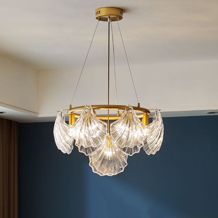Modern Style Chandelier Lighting Fixtures Glass Metal Shell Shape Chandelier for Bedroom