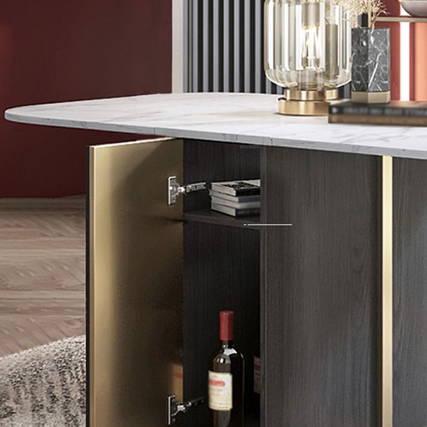 Modern Style Dining Table Sintered Stone Drop-Leaf 63" Table with Metal Base