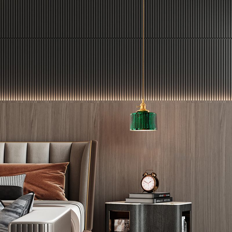 Zylindrische Nachthänge -Lampe Vintage Wave Glass 1 Glühbirne Anhängerleuchte