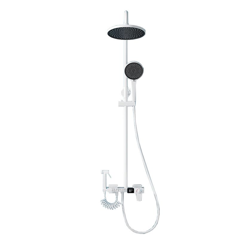White Round Metal Shower Faucet Valve Included Shower Head Shower on Wall