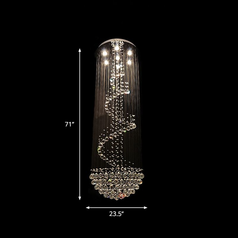 Modernism Spiral Crystal Ceiling Lamp 7 Lights Flush Mount Light Fixture for Living Room