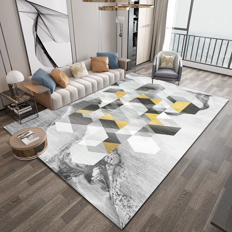 Yellow Modern Area Carpet Abstract Pattern Polyester Area Rug Stain Resistant Rug for Living Room