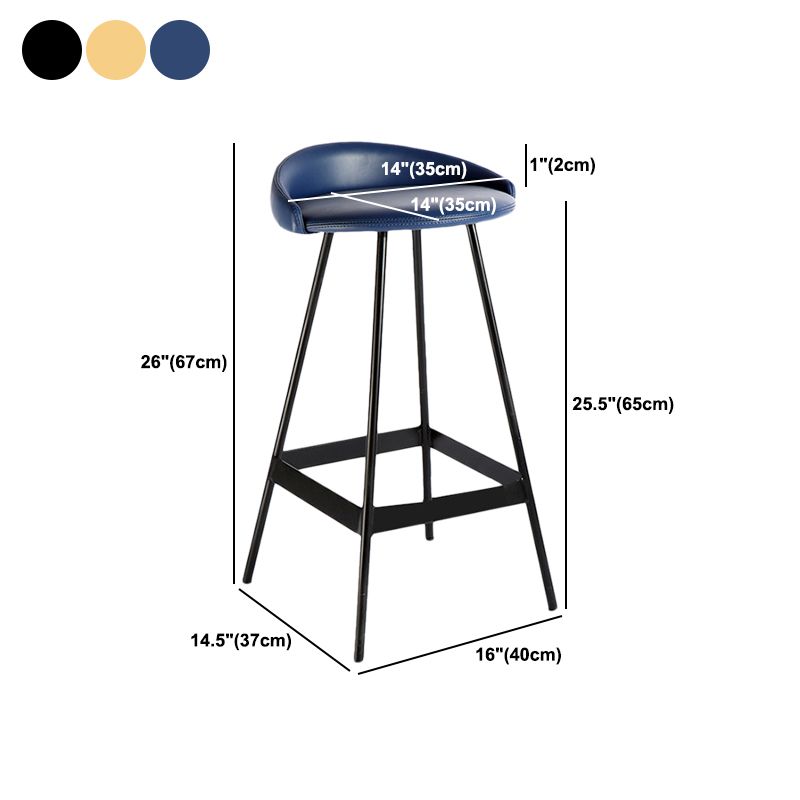Industrial Metal Barstool Low Back Faux Leather Cushion in Matte Finish for Indoor
