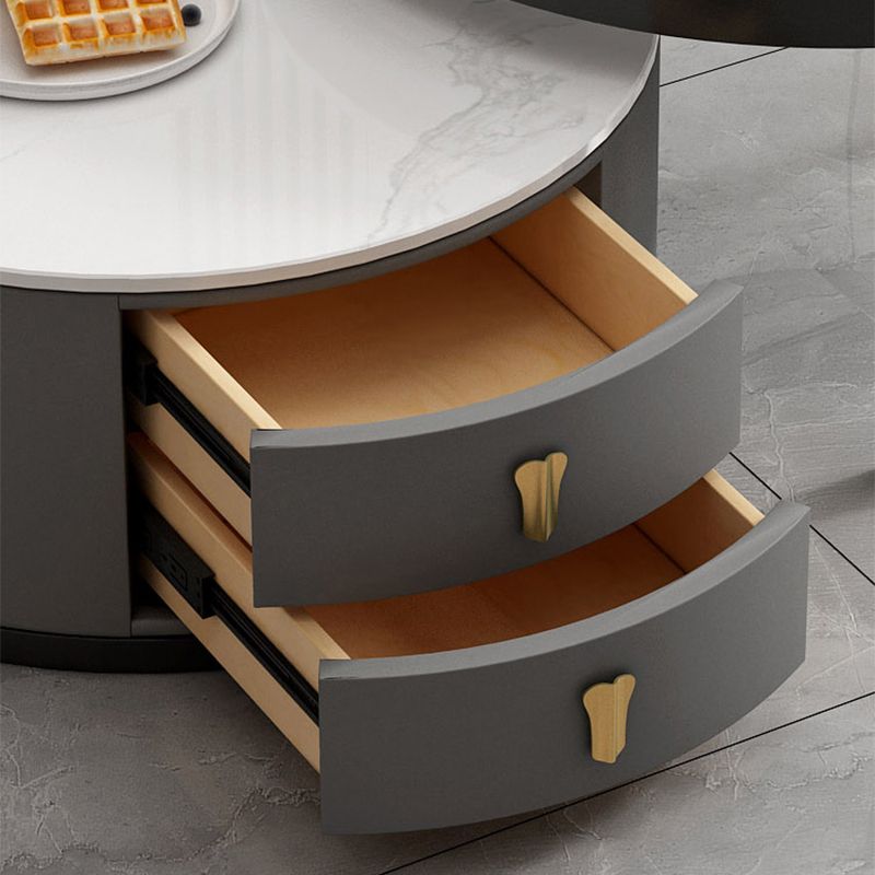 Modern Round Glass Cocktail Table Set Iron Frame Coffee Table with Drawers