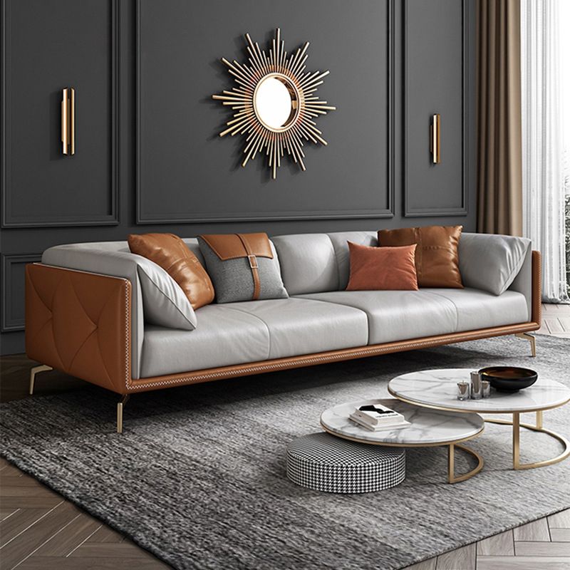 Contemporary Genuine Leather Pillow Top Arm Sofa Cushions Standard Sofa