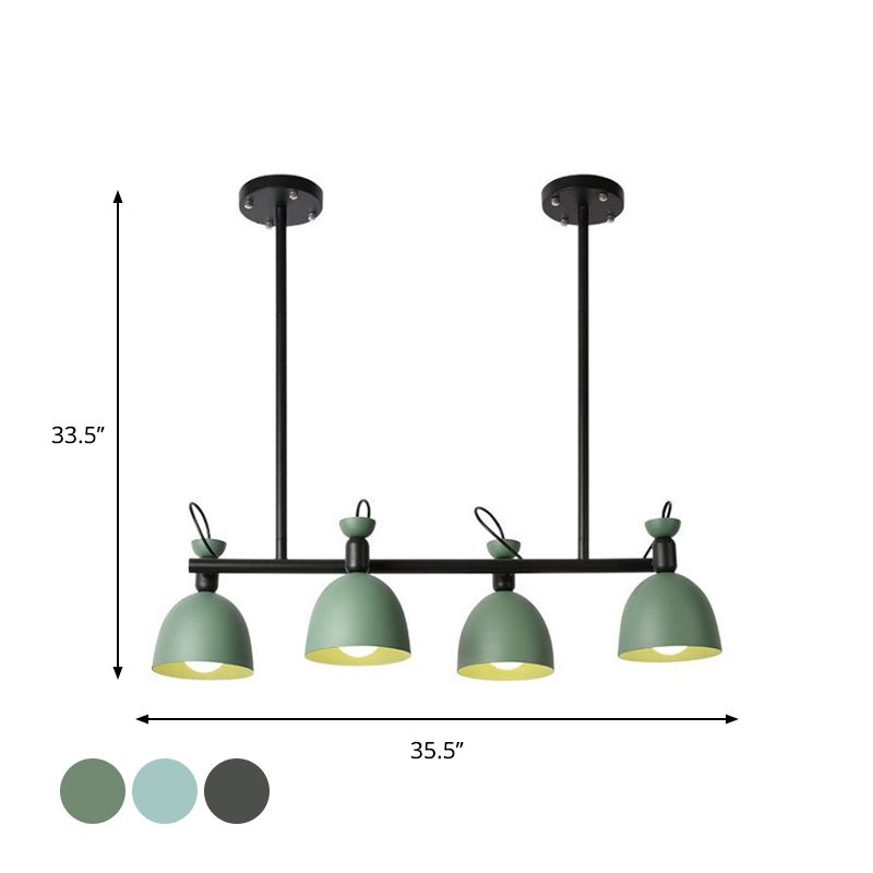 Macaron Bell Island Pendant Iron 4/6 Bulbs Dining Room Swivelable Hanging Lamp Fixture in Grey/Blue/Green