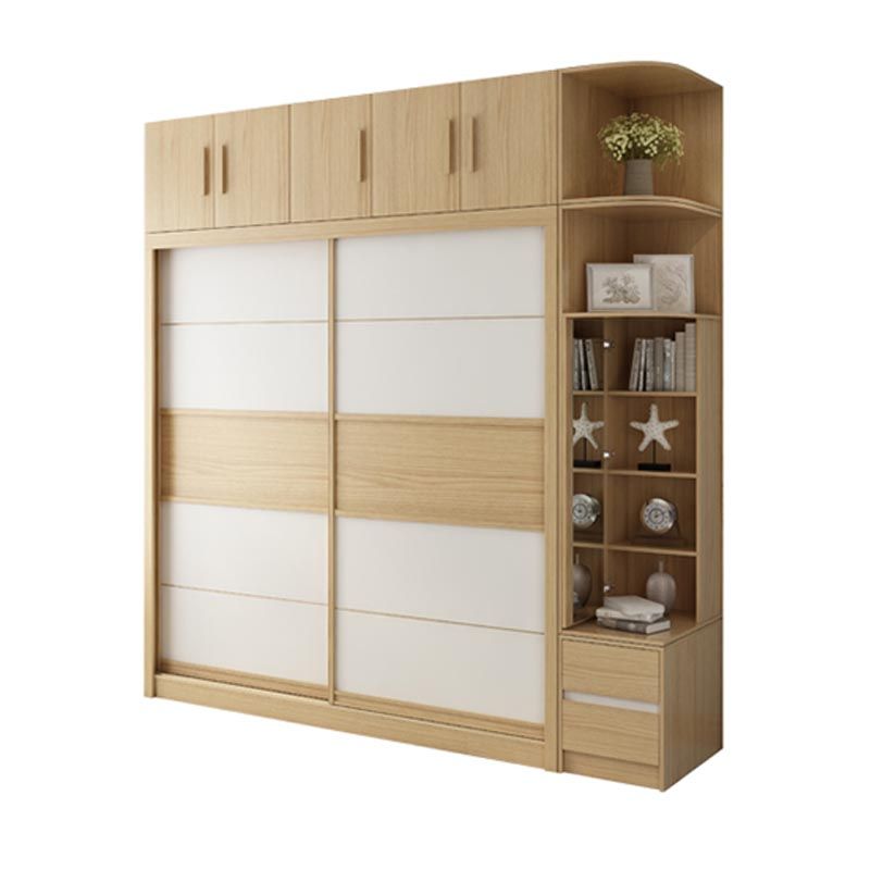 Modern Natural Wardrobe Armoire Engineered Wood Wardrobe with Drawer
