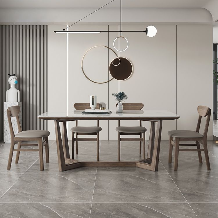 Rectangle Mid-Century Modern Dining Table White Tone Fixed Table with Sintered Stone