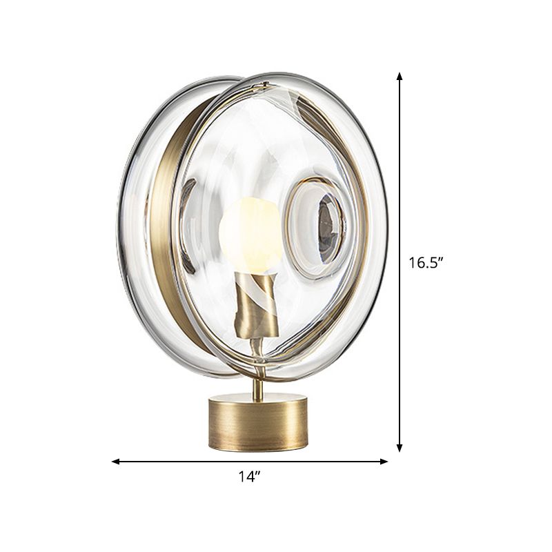 Metal Round Nightstand Lighting Minimalism 1-Bulb Gold Night Lamp with Clear Glass Shade