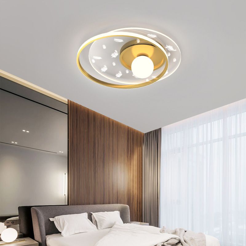 Plafonnier circulaire en métal doré, montage encastré, Style moderne, pour chambre à coucher