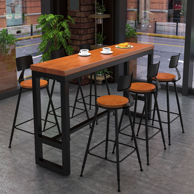 Industrial Rectangle Pine Wood Bar Table Set 1/7 Pieces Counter Table with High Stools