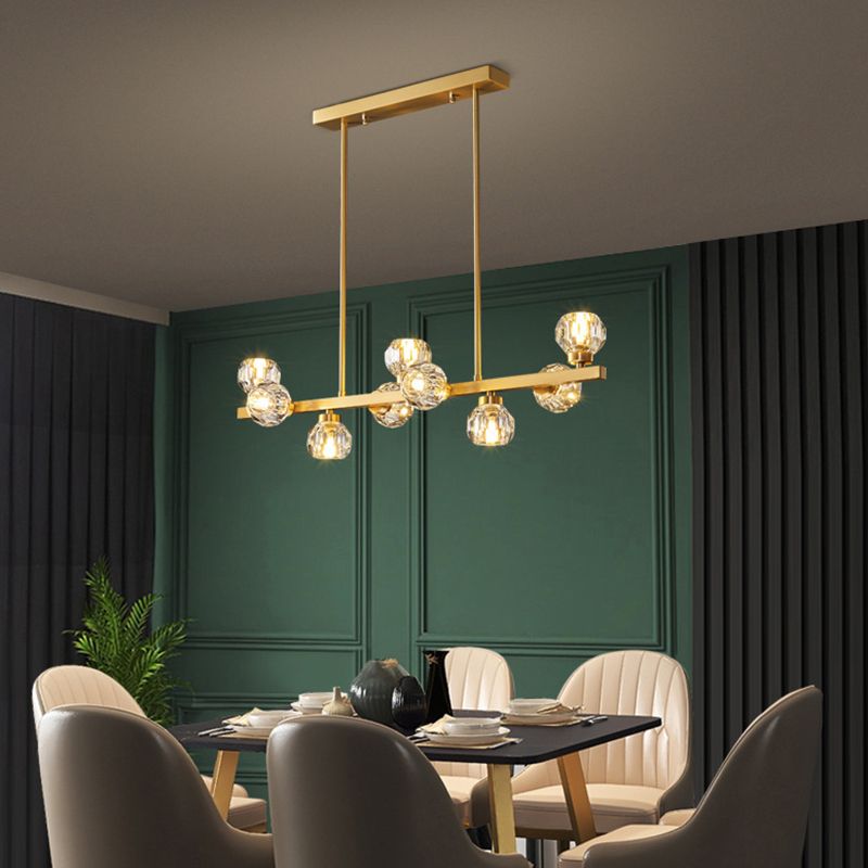 Solid Brass and Crystal Ceiling Pendant Fixture Multi - Head Kitchen Island Light in Gold