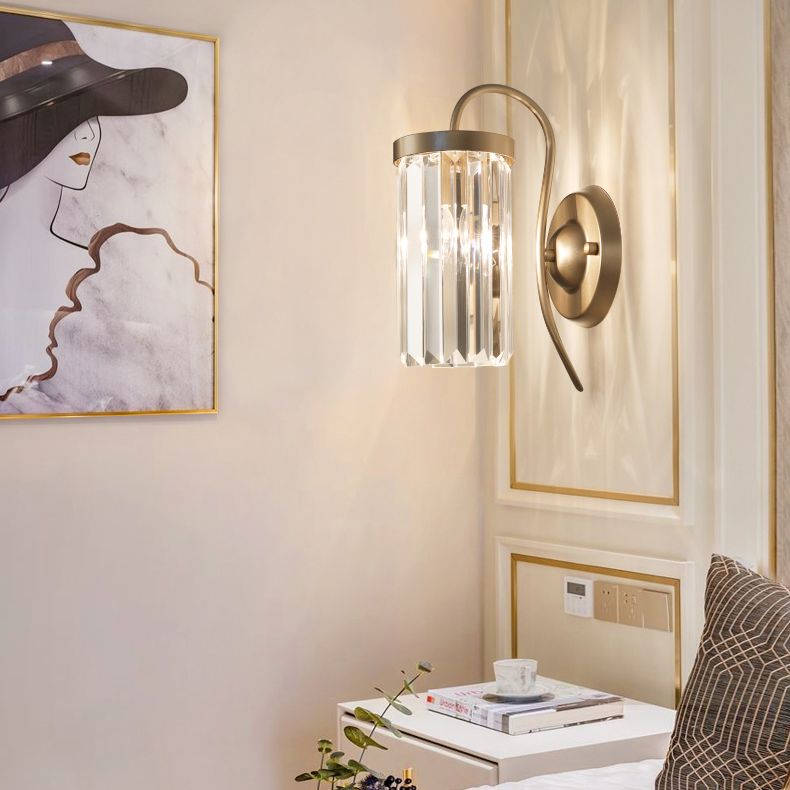 Lampada da parete in ottone in metallo elettroplato in moderna luce cilindrica cristallina di cristallo