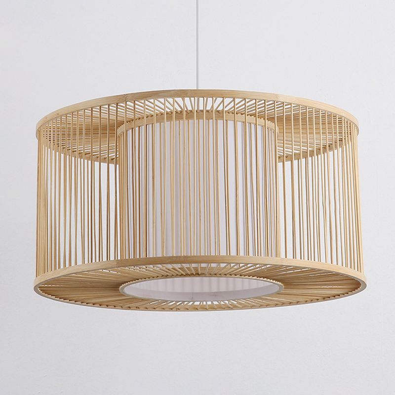 1-licht keukenbar slingerdichte Azië beige hangende hanger met drum bamboe schaduw, 16 "/19.5" /23.5 "w