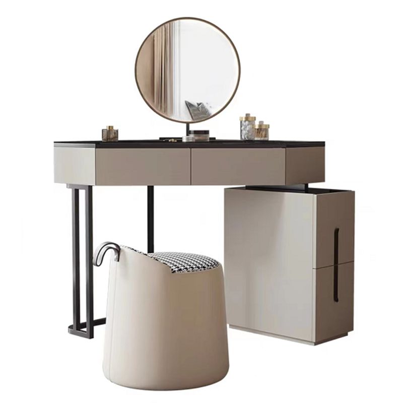 Modern Glass Corner Vanity Table Set 29.53" D 4-Drawer Makeup Vanity Table