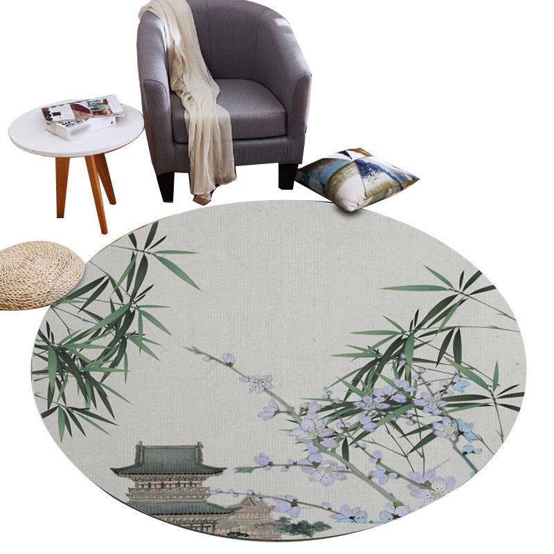 Round Light Color Distressed Area Carpet Polyester Ink Print Indoor Rug Anti-Slip Backing Carpet for Living Room