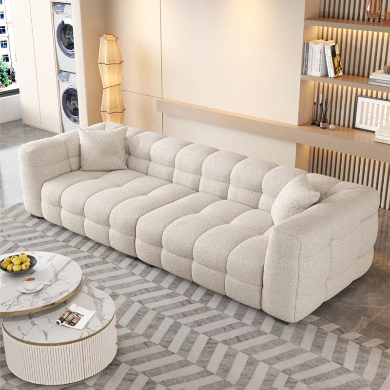 Contemporary Biscuit Back Tuxedo Arm Sofa in White For Living Room