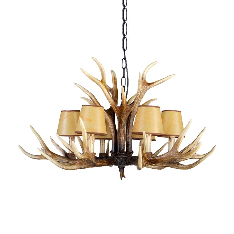 Rustic Conical Hanging Pendant 6/8/10 Lights Resin Ceiling Chandelier in Light Brown for Restaurant