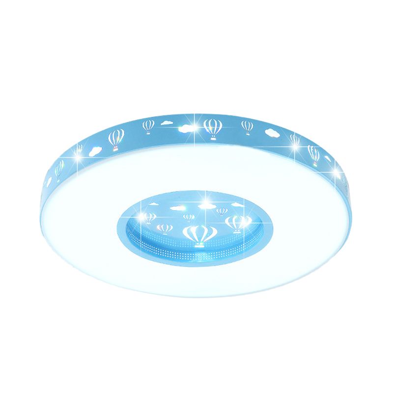 Rosa/blaue Oberfläche, runde Unterputzleuchte für Kinder, LED-Acryl-Deckenleuchte mit Heißluftballon-Muster