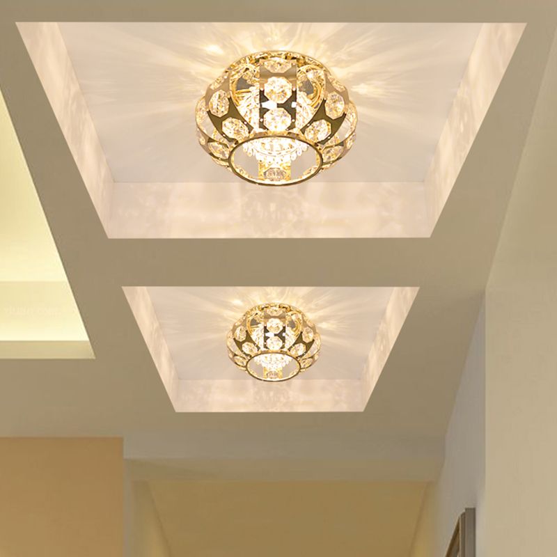 Lantern Crystal Flushmount Light Simplicity LED Gold Ceiling Mounted Fixture in Warm/White Light