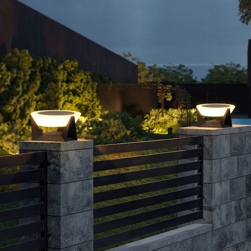 Round Contemporary Waterproof Pillar Light in Black for Courtyard