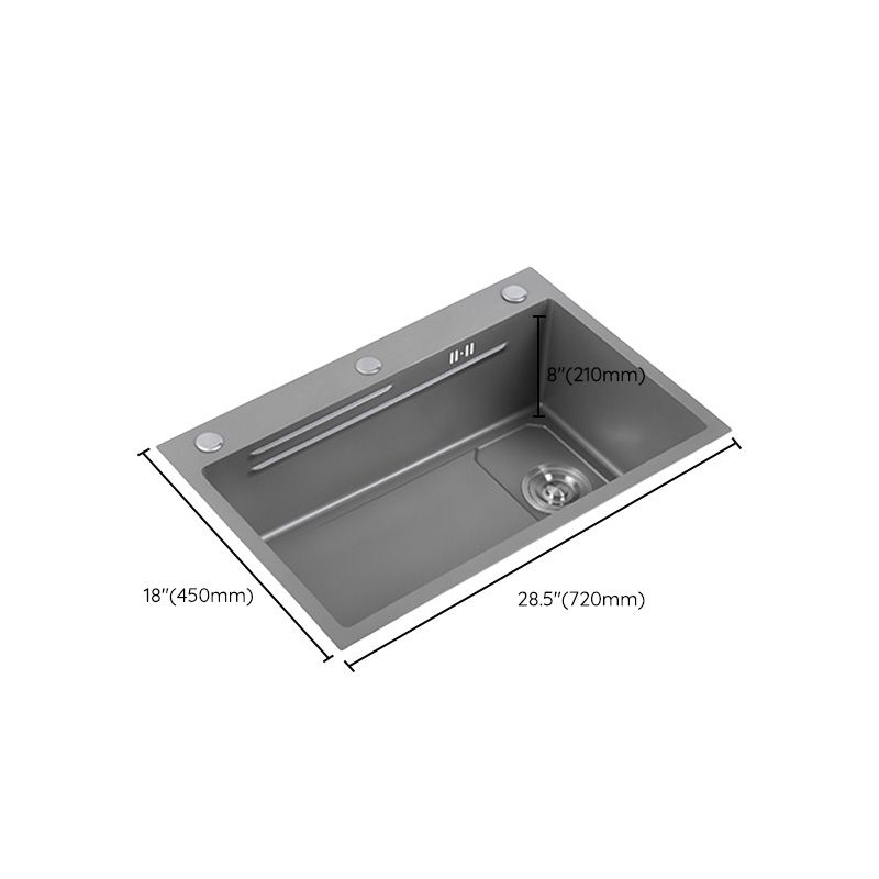 Grey Kitchen Sink Cutting Board Single Bowl Stainless Steel Top-Mount Kitchen Sink
