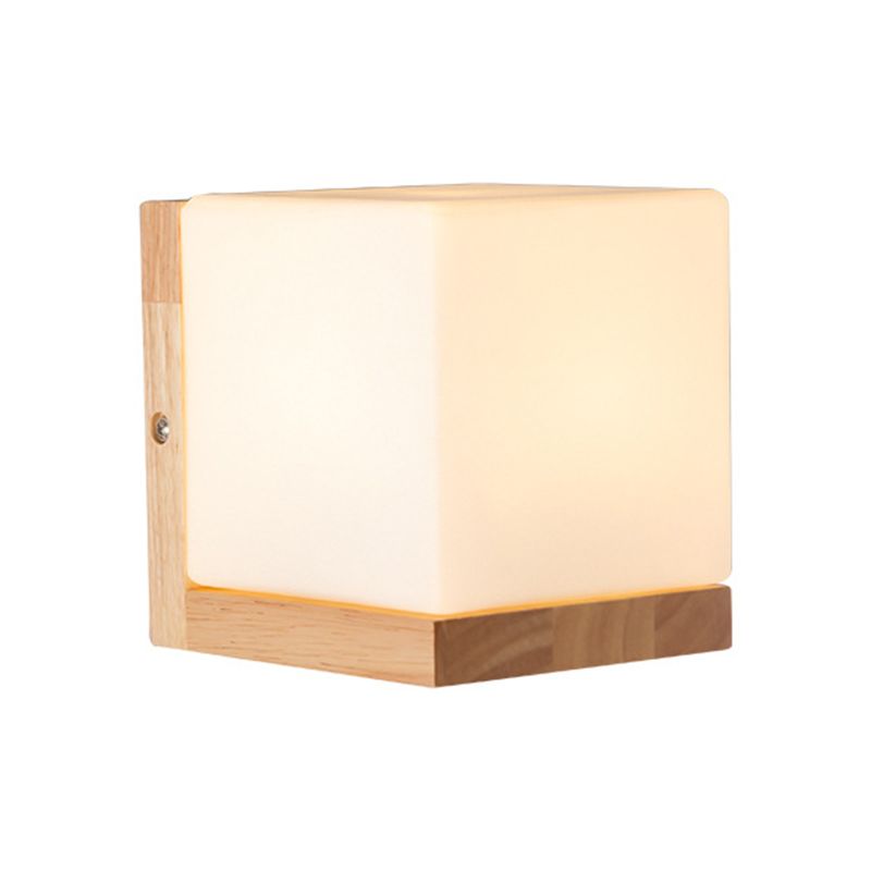 Wood Sqaure Shape Wall Sconce Modern Style 1 Light Wall Light Fixture in Brown