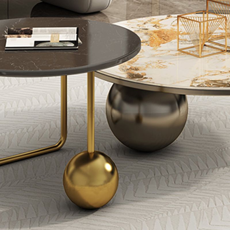 Round Slate Coffee Table Contemporary Three Legs White Cocktail Table