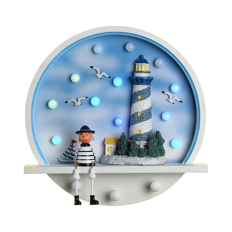 IDEA DE ILUMENTA DE LUN DE MUNDA DE MADERA DE DISCO Estilo de niños Led Blue Wall Light con diseño de personajes de dibujos animados